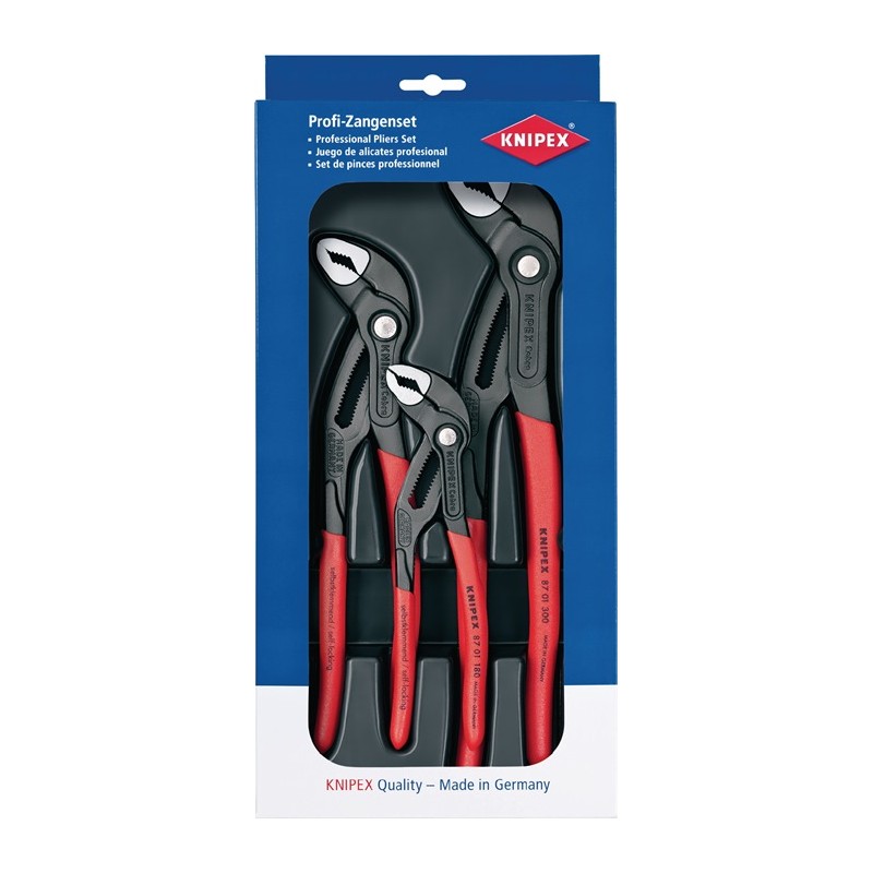 Jeu de pinces paquet Cobra® contenu 3 pièces gris atramenté pièce en plastique emboutie KNIPEX Jeu de pinces paquet Cobra® contenu 3 pièces gris atramenté pièce en plastique emboutie KNIPEX