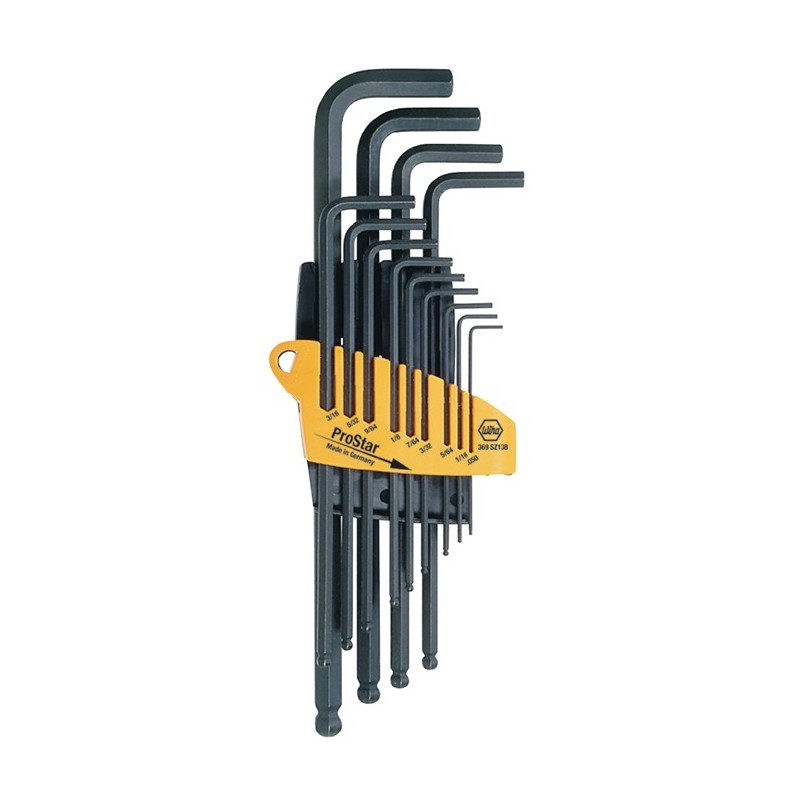 Jeu de clés mâles coudées 369 SZ13B 13 pcs. support ProStar SW 0,05-3/8 po. (1,27-9,53 mm) long tête sphérique acier CV WIHA Jeu de clés mâles coudées 369 SZ13B 13 pcs. support ProStar SW 0,05-3/8 po. (1,27-9,53 mm) long tête sphérique acier CV WIHA