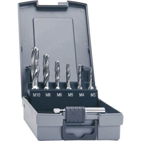 Jeu de tarauds combinés DIN 3126 M3-M10 7 pièces HSSG coffret en plastique PROMAT
