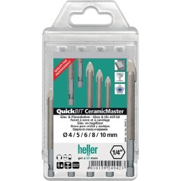 Forets Céramique QuickBit® Ceramik Master 5 pièces D. 4, 5, 6, 8, 10 mm tige 6 pans HELLER