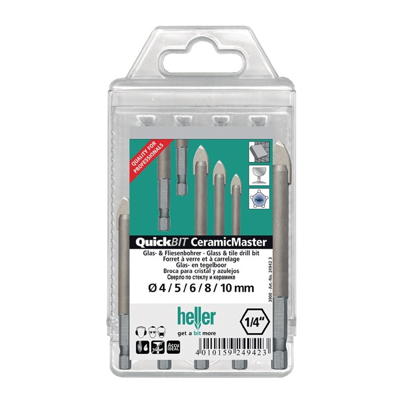 Forets Céramique QuickBit® Ceramik Master 5 pièces D. 4, 5, 6, 8, 10 mm tige 6 pans HELLER Forets Céramique QuickBit® Ceramik Master 5 pièces D. 4, 5, 6, 8, 10 mm tige 6 pans HELLER