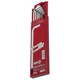 Jeu de clés mâles coudées 911L-BM8D 8 pcs. boîte coulissante SW 2-10 mm long acier CV AMF