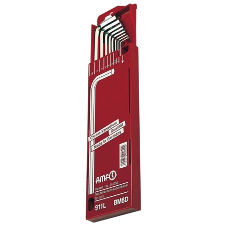 Jeu de clés mâles coudées 911L-BM8D 8 pcs. boîte coulissante SW 2-10 mm long acier CV AMF