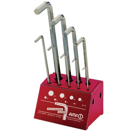 Jeu de clés mâles coudées 911L-WM9 9 pcs. support datelier SW 2,5-14 mm long acier CV AMF