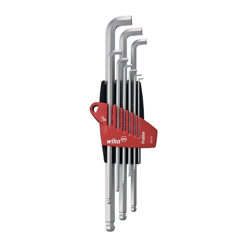 Jeu de clés mâles coudées 369T S9 9 pcs. support ProStar SW 1,5-10 mm long tête sphérique acier CV WIHA Jeu de clés mâles coudées 369T S9 9 pcs. support ProStar SW 1,5-10 mm long tête sphérique acier CV WIHA