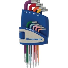 Set de clés mâles coudées  9 pces T9 - T45 codé couleur Récipient en plastique  PROMAT