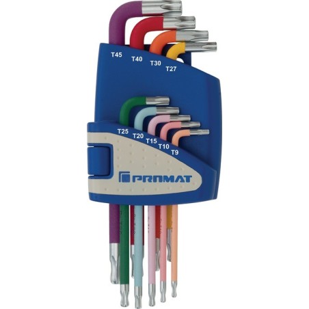 Set de clés mâles coudées  9 pces T9 - T45 codé couleur Récipient en plastique  PROMAT