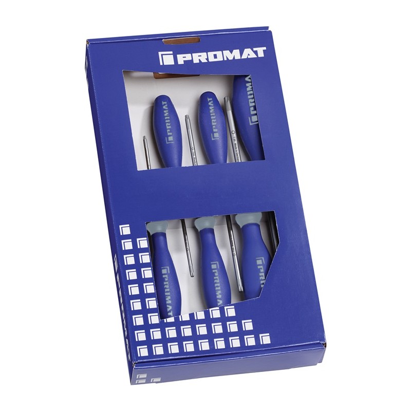 ne Jeu de tournevis 6 pcs. TORX® poignée multicomposante Lame ronde PROMAT ne Jeu de tournevis 6 pcs. TORX® poignée multicomposante Lame ronde PROMAT