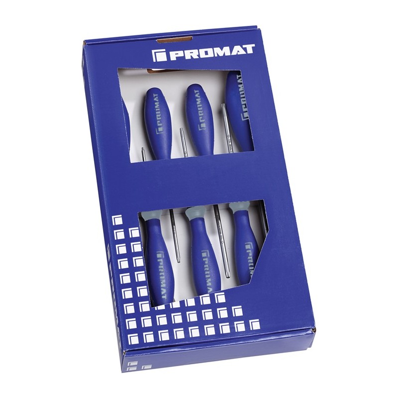 Jeu de tournevis 7 pcs. TORX® poignée multicomposante Lame ronde PROMAT Jeu de tournevis 7 pcs. TORX® poignée multicomposante Lame ronde PROMAT
