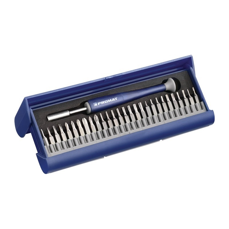 Jeu dembouts pr mécanique de précision 48 in 1 27pces av.doublebits fente/PZD/TX/6 pans 2 supports en boîte de plastique PROMAT Jeu dembouts pr mécanique de précision 48 in 1 27pces av.doublebits fente/PZD/TX/6 pans 2 supports en boîte de plastique PROMAT