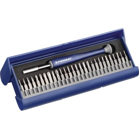 Jeu dembouts pr mécanique de précision 48 in 1 27pces av.doublebits fente/PZD/TX/6 pans 2 supports en boîte de plastique PROMAT 