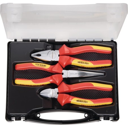 Jeu de pinces 3pces ac gaines bicomp. coff.plast.chr. isolation VDE mallette en plastique PROMAT