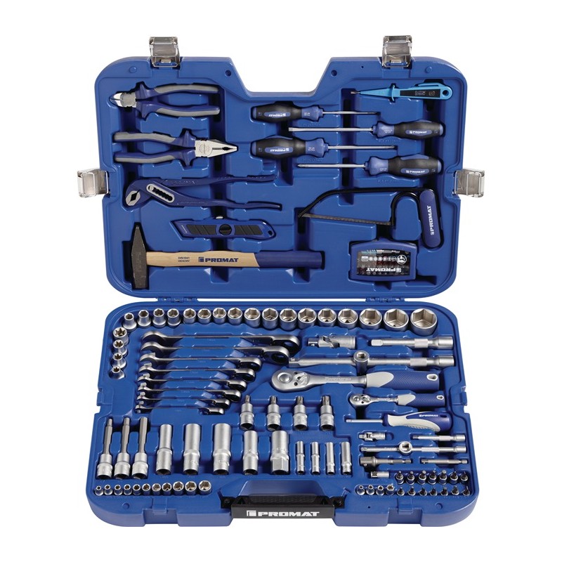 Valise de douilles/d'outillage à main S4000820231 131 pièces avec clés polygonales à cliquet SW 4-32 + 8-19 mm PROMAT Valise de douilles/d'outillage à main S4000820231 131 pièces avec clés polygonales à cliquet SW 4-32 + 8-19 mm PROMAT