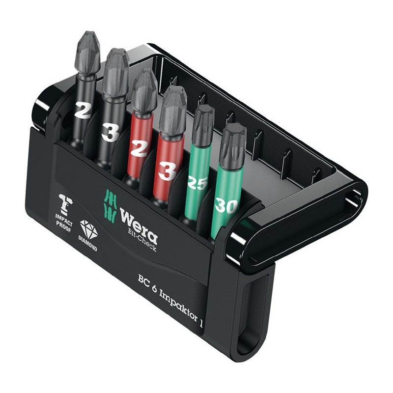 Assortiment d’embouts Bit-Check 6 Impaktor 1 6-pces PH/PZD/T diamanté WERA Assortiment d’embouts Bit-Check 6 Impaktor 1 6-pces PH/PZD/T diamanté WERA