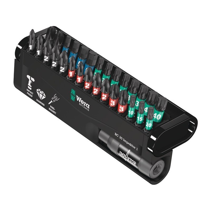 Assortiment d’embouts Bit-Check 30 Impaktor 1 30-pces PH/PZD/T/6pans WERA Assortiment d’embouts Bit-Check 30 Impaktor 1 30-pces PH/PZD/T/6pans WERA