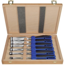 Jeu de ciseaux à bois 6,10,12,16,20,26 mm Poignée bicomposant 6 pièces coffret de bois PROMAT
