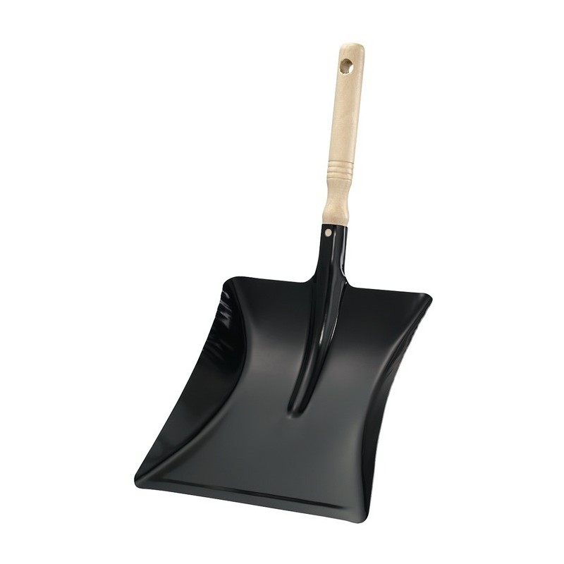 Pelle à poussière avec manche en bois métal laqué en noir L. de lame 220xl. de lame 230 mm Pelle à poussière avec manche en bois métal laqué en noir L. de lame 220xl. de lame 230 mm