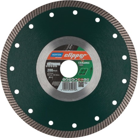 Disque à tronçonner diamant Extreme Ceram Turbo D. 200 mm perçage 25,4 mm 1,4 mm 10 mm NORTON CLIPPER