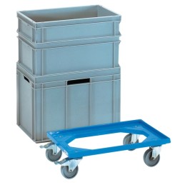 Chariot à caisse capacité charge 250 kg pneus polyamide L605xl405 mm ABS-plastique bleu FETRA