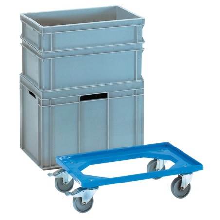 Chariot à caisse capacité charge 250 kg pneus polyamide L605xl405 mm ABS-plastique bleu FETRA