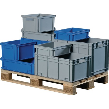 Conteneur de transport gerbables L400xl300xH120 mm gris PP poignée coquille parois latérales fermées PROMAT
