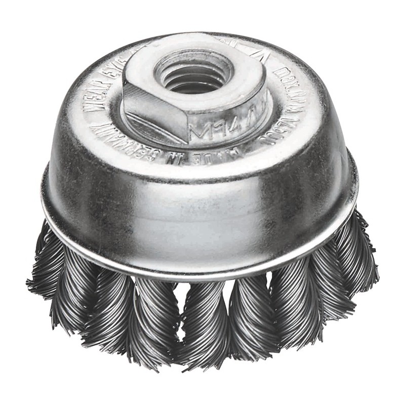 Brosse boisseau D. 65 mm M14 épaisseur de fil 0,5 mm acier 12500 min-¹ LESSMANN Brosse boisseau D. 65 mm M14 épaisseur de fil 0,5 mm acier 12500 min-¹ LESSMANN