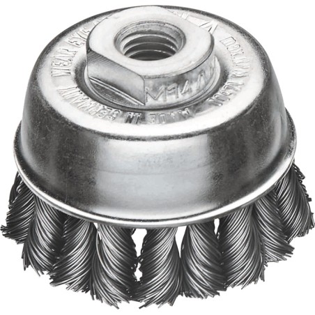 Brosse boisseau D. 65 mm M14 épaisseur de fil 0,5 mm acier 12500 min-¹ LESSMANN