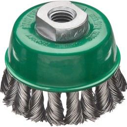 Brosse INOX boisseau D. 65 mm M14 épaisseur de fil 0,5 mm VA 12500 min-¹ LESSMANN