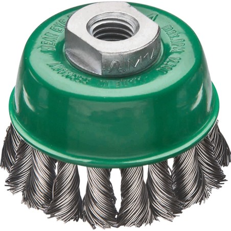 Brosse INOX boisseau D. 65 mm M14 épaisseur de fil 0,5 mm VA 12500 min-¹ LESSMANN