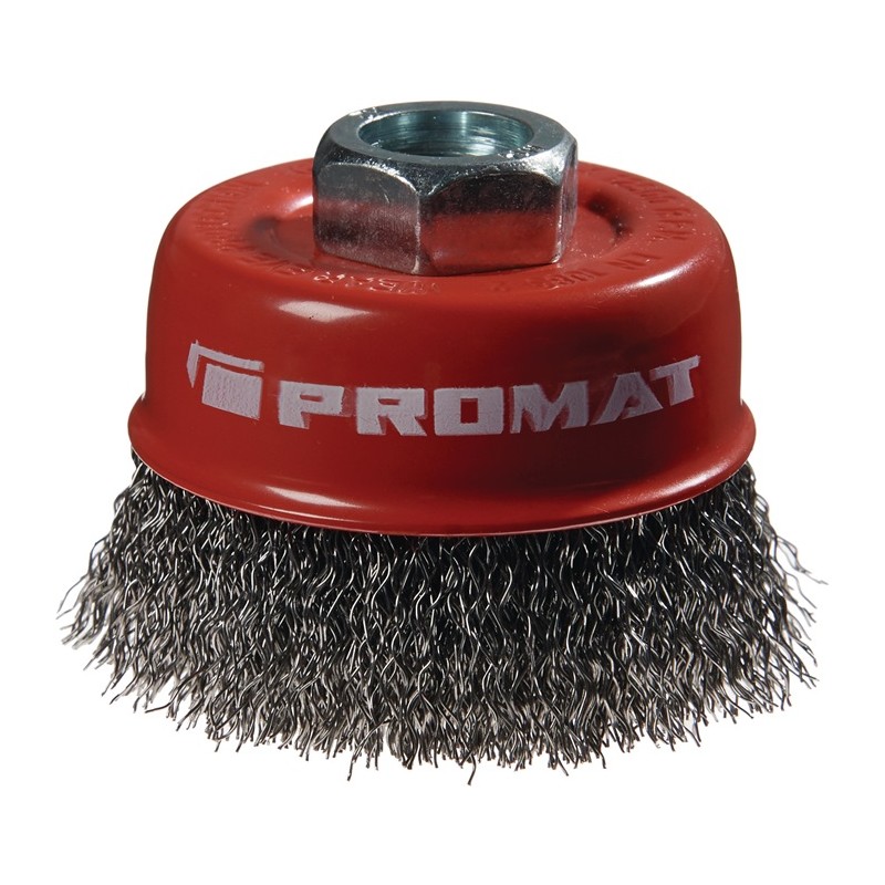 Brosse boisseau d.60mm M14 poils d.0,3mm acier p. meuleuse dangle max.12500 tr./mn PROMAT Brosse boisseau d.60mm M14 poils d.0,3mm acier p. meuleuse dangle max.12500 tr./mn PROMAT