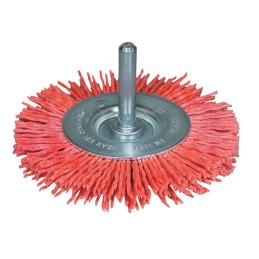 Brosse plate 100x80mm tige d.6mm Nylon Granulation 80 Vitesse de rotation maxi. 4500 min-¹ PROMAT