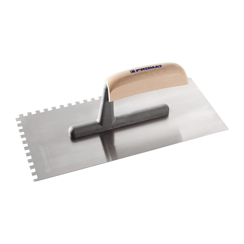 Platoir longueur 280 mm largeur 130 mm denture 8x8 trempé, manche en hêtre acier épaisseur 0,7 mm PROMAT Platoir longueur 280 mm largeur 130 mm denture 8x8 trempé, manche en hêtre acier épaisseur 0,7 mm PROMAT