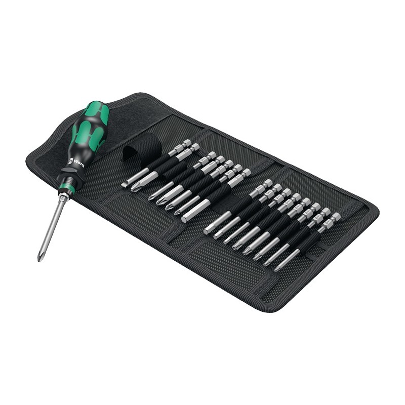 Jeu de tournevis KK 60 17 pièces avec lames interchangeables pochette pliable WERA Jeu de tournevis KK 60 17 pièces avec lames interchangeables pochette pliable WERA