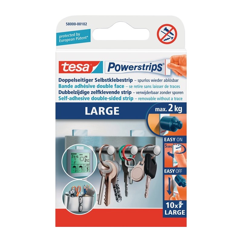 Bande autocollante Powerstrips® 58000 emballage p. libre-service de 10 Strips 20 x 50 mm TESA Bande autocollante Powerstrips® 58000 emballage p. libre-service de 10 Strips 20 x 50 mm TESA