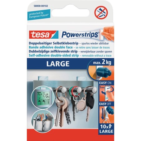 Bande autocollante Powerstrips® 58000 emballage p. libre-service de 10 Strips 20 x 50 mm TESA