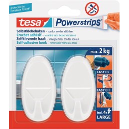 Crochet de décoration crochet Powerstrips® LARGE 58013 taille L (70 x 37 mm) ovale blanc 2 crochets/4 bandes TESA