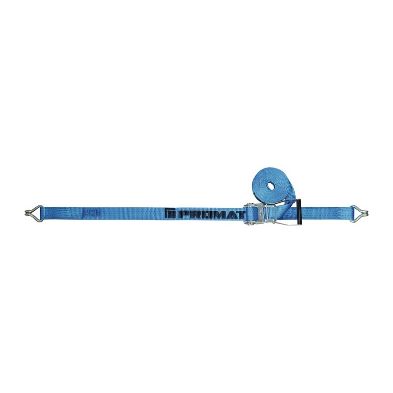 Sangle d'amarrage DIN EN 12195-2 longueur 8 m largeur 50 mm avec rochet + crochets pointu LC U 4000 daN PROMAT Sangle d'amarrage DIN EN 12195-2 longueur 8 m largeur 50 mm avec rochet + crochets pointu LC U 4000 daN PROMAT