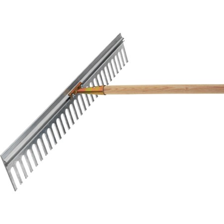 Râteau en aluminium largeur de travail 750 mm longueur des dents 120 mm 28 dents douille à manche galvanisée, sans manche FLORA