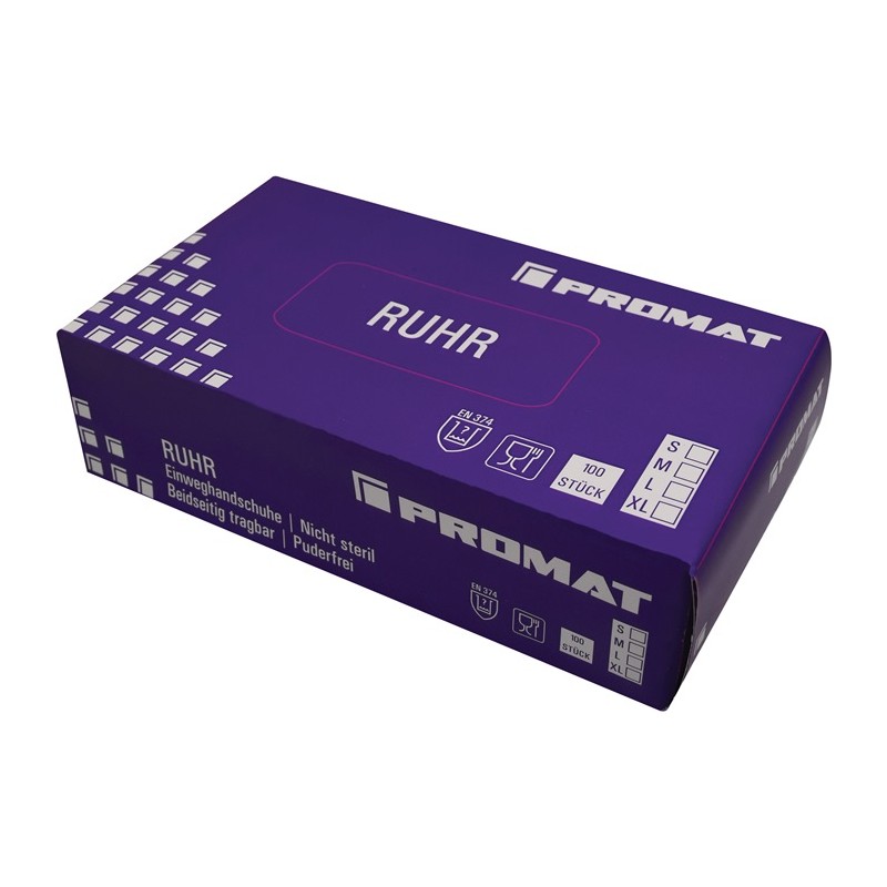 Gant jetable Ruhr taille M bleu nitrile EN 374 catégorie EPI III 100 pièces/boîte PROMAT Gant jetable Ruhr taille M bleu nitrile EN 374 catégorie EPI III 100 pièces/boîte PROMAT