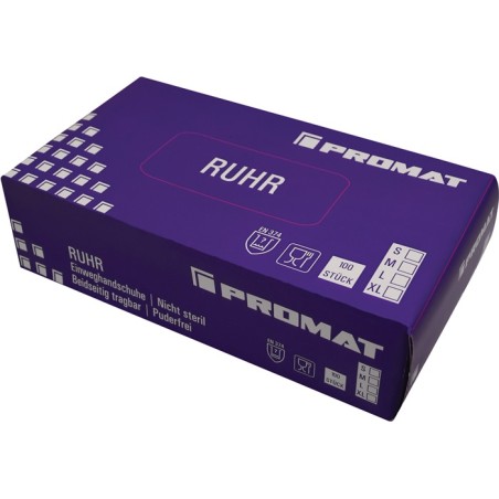 Gant jetable Ruhr taille M bleu nitrile EN 374 catégorie EPI III 100 pièces/boîte PROMAT