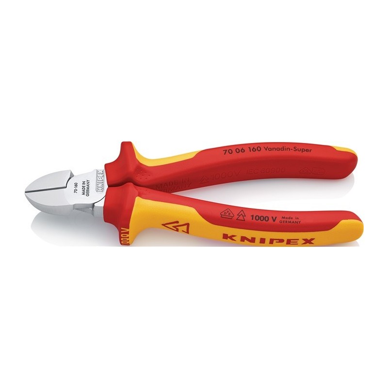 Pinces coupantes diagonales L. 140 mm av. protection antidérapante gaines à 2 comp. KNIPEX Pinces coupantes diagonales L. 140 mm av. protection antidérapante gaines à 2 comp. KNIPEX