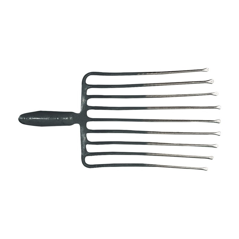 Fourche à cailloux 9, longueur des dents 330 mm avec douille à ressort, sans manche acier, rouge-argent laqué KRUMPHOLZ Fourche à cailloux 9, longueur des dents 330 mm avec douille à ressort, sans manche acier, rouge-argent laqué KRUMPHOLZ