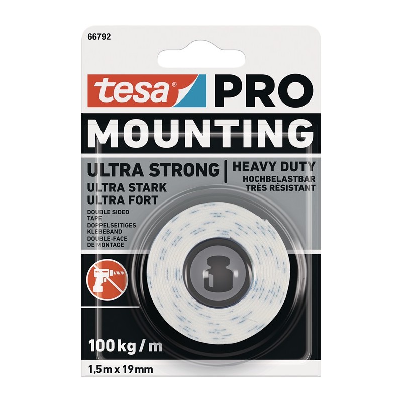 Ruban de montage Montage PRO Ultra Strong 66792 blanc longueur 1,5 m largeur 19 mm TESA Ruban de montage Montage PRO Ultra Strong 66792 blanc longueur 1,5 m largeur 19 mm TESA