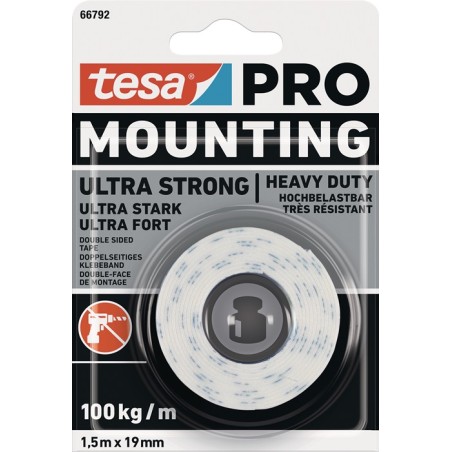 Ruban de montage Montage PRO Ultra Strong 66792 blanc longueur 1,5 m largeur 19 mm TESA