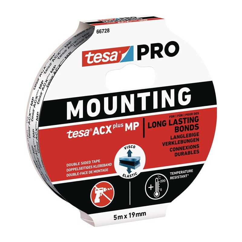 Ruban de montage Montage PRO ACX+ MP 66728 noir longueur 5 m largeur 19 mm TESA Ruban de montage Montage PRO ACX+ MP 66728 noir longueur 5 m largeur 19 mm TESA