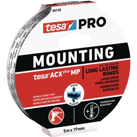 Ruban de montage Montage PRO ACX+ MP 66728 noir longueur 5 m largeur 19 mm TESA