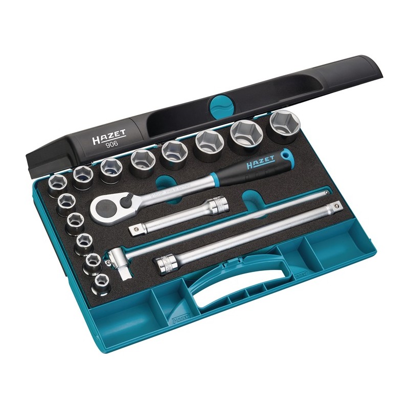 Jeu de douilles CV. 17pcs1/2" 10-32mm HAZET p.entraînement carré en cassette plast. HAZET Jeu de douilles CV. 17pcs1/2" 10-32mm HAZET p.entraînement carré en cassette plast. HAZET