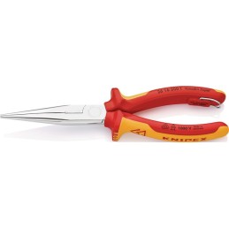 Pince à becs plats, ronds  L. 200 mm chromé droite VDE avec oeillet de fixation gaines bicomposant  KNIPEX