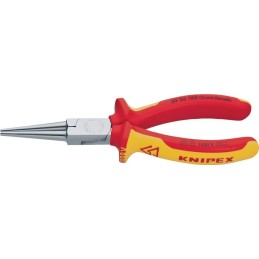 Pince à becs longs DIN/ISO5745 L. totale 160 mm forme 3 tête chromé longue, rond VDE gaines bicomposant  KNIPEX