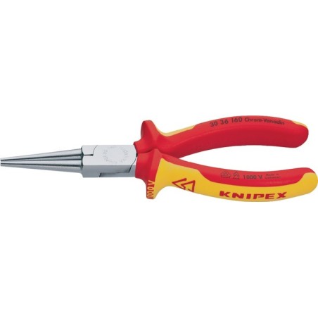 Pince à becs longs DIN/ISO5745 L. totale 160 mm forme 3 tête chromé longue, rond VDE gaines bicomposant  KNIPEX